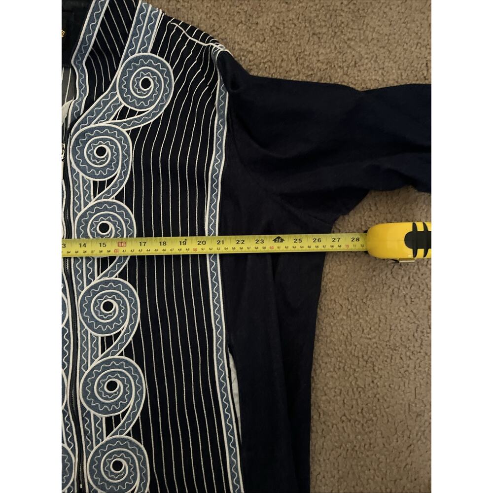 Bob Mackie Wearable Art Jacket Blue Circle Embroidered Design Gray Denim Sz 3XL - Picture 3 of 5